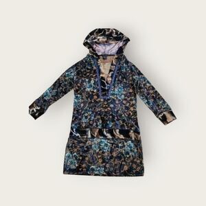 Custo Barcelona Vintage Y2k Blue Boho Floral Tunic with Hoodie Size 1
